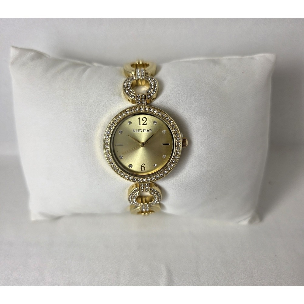 Ellen Tracy Womens Gold Tone Crystal Bezel Link Bracelet Watch ET8138GD